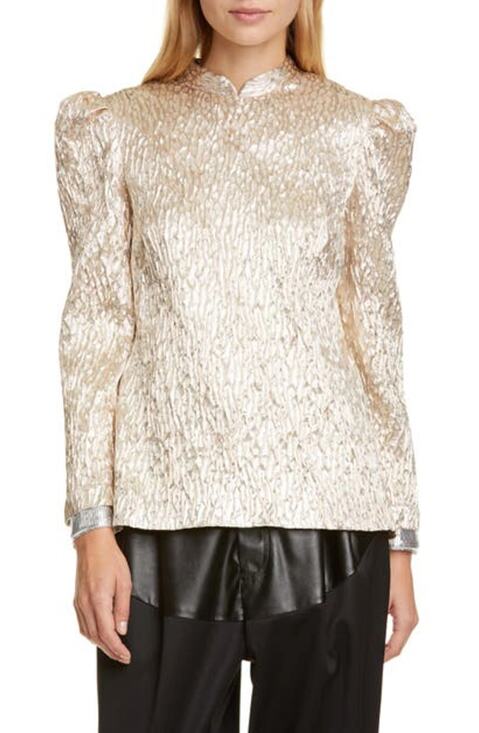 Rachel Comey Tops - Rachel Comey Top Bar Textured Blouse Champagne 4 Metallic Puff Sleeve Designer